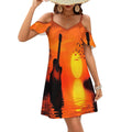 d'été courte à épaules dénudées et volants pour femme, motif guitare abstraite, robe de plage/fête.